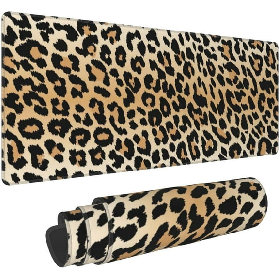 Leopard Print Desk Pad 31.5x11.8inch XL Animal Cheetah Spots Print Extended Mouse Pad Non-Slip Rubber Base Large Gaming Mousepad Stitched Edges Keyboard Mouse Mat for Office Home