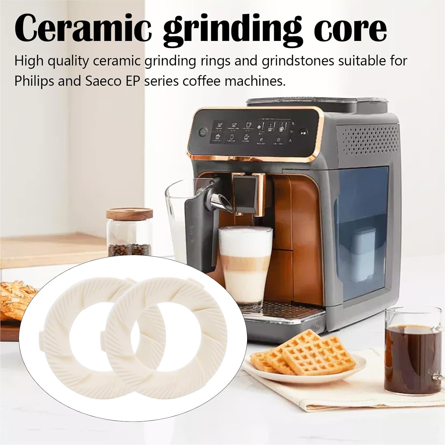 Ceramic Grinding Ring Grinding Disc, 2Pack 28 x 48mm, High Quality, Precisely Made Ceramic Grinding Rings for Coffee Machines, EP Series Grinder for Philips for Saeco LatteGo for Latte Go