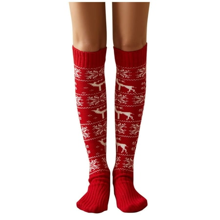 

Puawkoer Ladies Stockings Stockings Long High Women Warm Cotton Knit The Christmas KNEE Girls Thigh OVER Warm Socks Socks Clothing Shoes & Accessories One Size Red