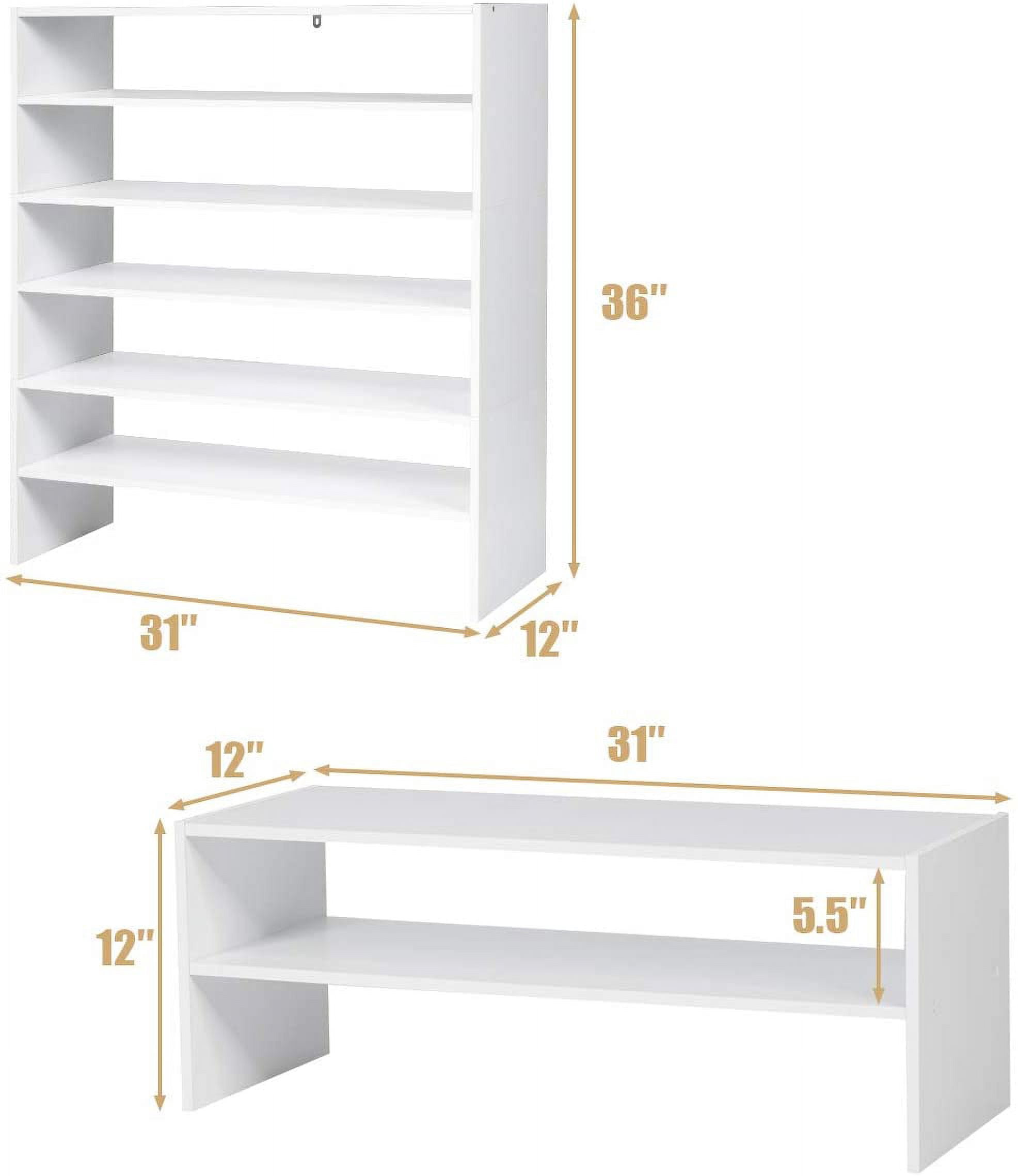 Giantex 3-in-1 Shoe Rack, 5-Tier Shoe Organizer, Wood Storage Shelf for Shoes, Multi-Shape Shoes Shelves Ideal for Entryway Hallway Bathroom Living Room (White)