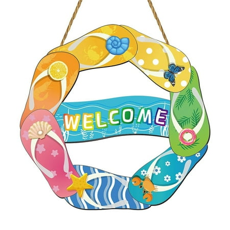 

Summer Beach Flip Flop Hanging Sign Front Door Colorful Flip Flop Shape Welcome Sign Antique Wooden Flip Flop Garland Beach Wall Front Door Indoor Outdoor Summer Home