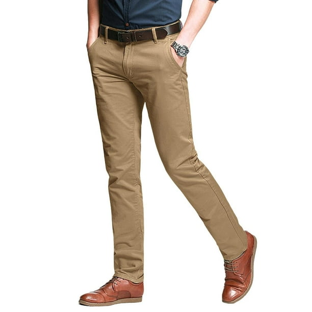 Pantalones a juego para hombre, ajustados, elásticos, casuales, 29 de ancho x 31 de largo, color caqui