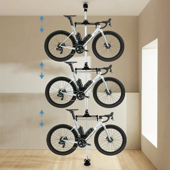 ChicHomey Versatile 3-Bike Floor Mounted Storage Rack– Aluminum & Iron,Adjustable Height,Non-Slip with Rubber Feet for Stability,for Home Garage & Bike Shop