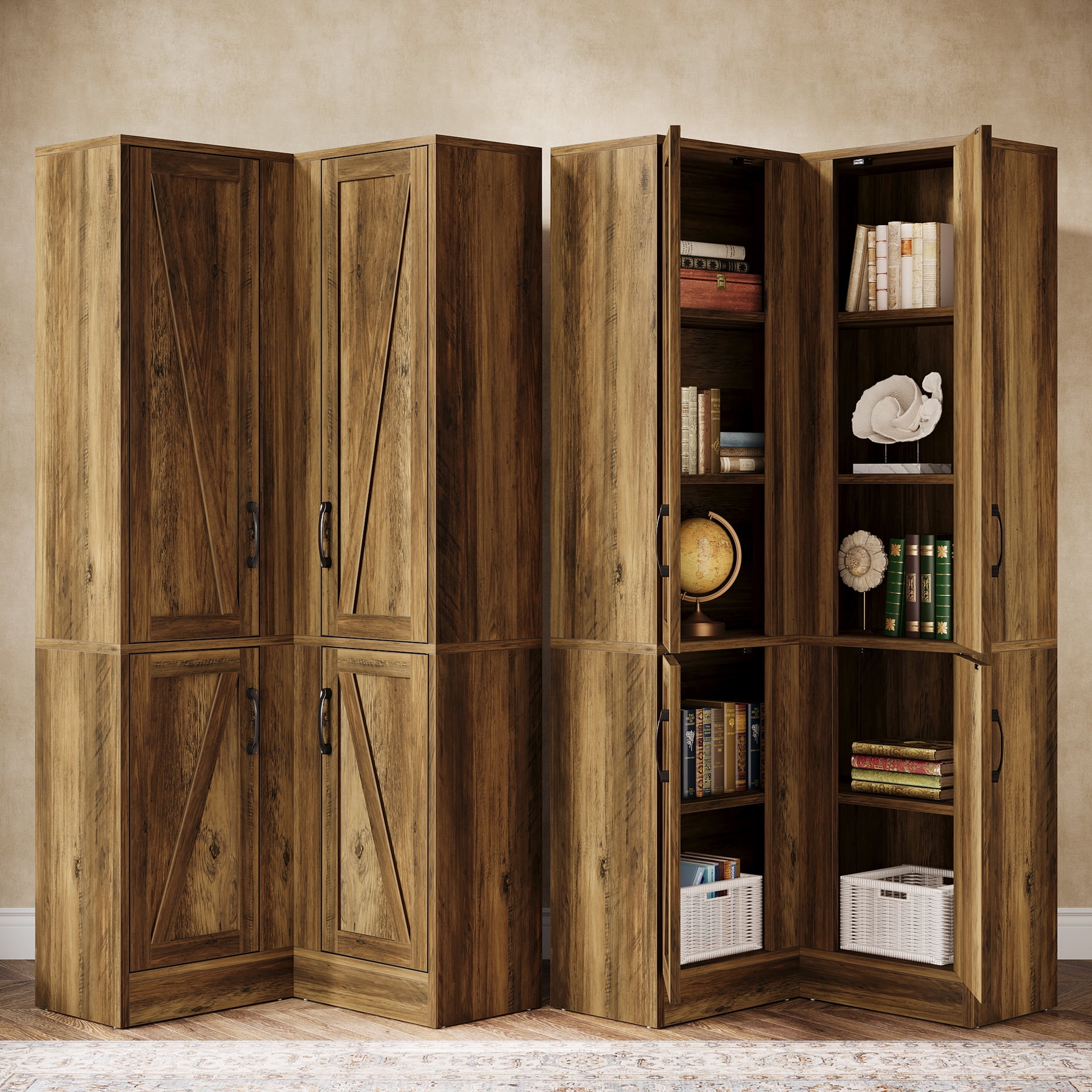 Tribesigns 70.8" Tall Corner Cabinet, Farmhouse Storage Cabinet with 4 Doors & 5 Storage Shelves