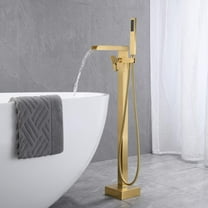 Brushed Gold Tub Filler Floor Mounted Bathtub Faucet Free Standing with Hand Shower Mixer Set