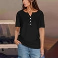 thumbnail image 2 of Dezsed Womens Summer Tops, V Neck Button Short Sleeve Dressy Casual Blouses Fashion Loose Basic Blouses Black L, 2 of 6