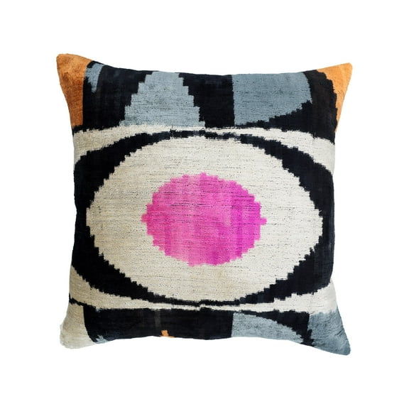 Eye of Ra Silk Velvet Ikat Pillow, 20" X 20"