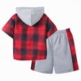 thumbnail image 5 of Gerichy Toddler Boys Summer Clothes Short Sleeve Plaid Hooded Shorts 2Pcs Set Size 2T-8T Soft Cotton Beach Park Casual Playwear,Red, 5 of 6