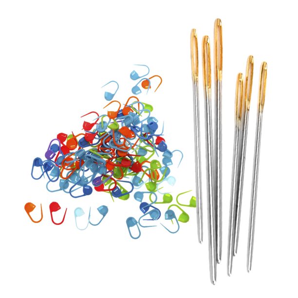 6pcs a Gran Ojo de Punto Roma de Coser Agujas Tapices Mano Agujas+Plástico 100pcs Clasificado Ganchillo de Artesanía de Punto de Bloqueo de Clips de a Soledad El hacer punto de aguja