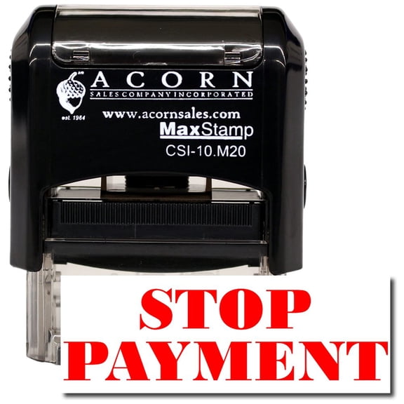 Self-Inking Stop Payment Stamp with Purple Ink