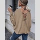 thumbnail image 2 of Camiseta de punto de Color sólido para mujer, Camiseta de algodón con cuello redondo, Tops informales de manga larga para mujer, camiseta de frenilum sin espalda, 2 of 5