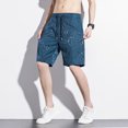 thumbnail image 7 of XFeng Men Black Embossed Jacquard Shorts Drawstring Elastic Waist Casual Knee‑Length Shorts, 7 of 7