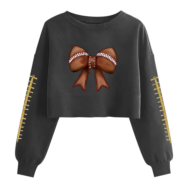 Tauxra T-Shirts à Manches Longues pour Femmes Imprimé Baseball Chandail à Capuche pour Femmes Coupe Ample Décontractée Col Rond Manches Longues