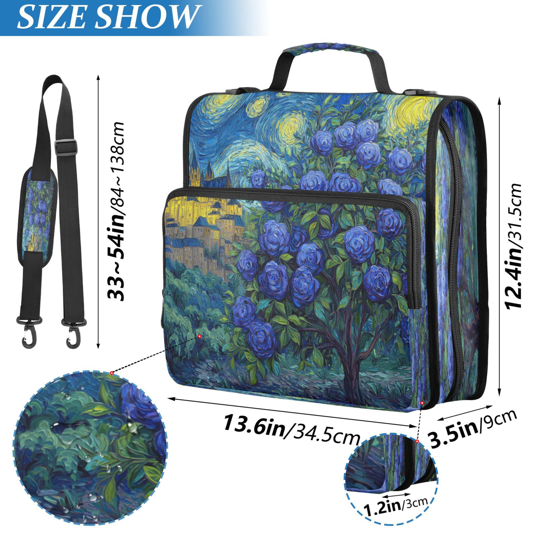 3 Ring Zipper Binder Stationery Organizer for Study Work Home Travel, All-Purpose File Folder Storage Bag for Daily Document Organization Midnight Rose Citadel