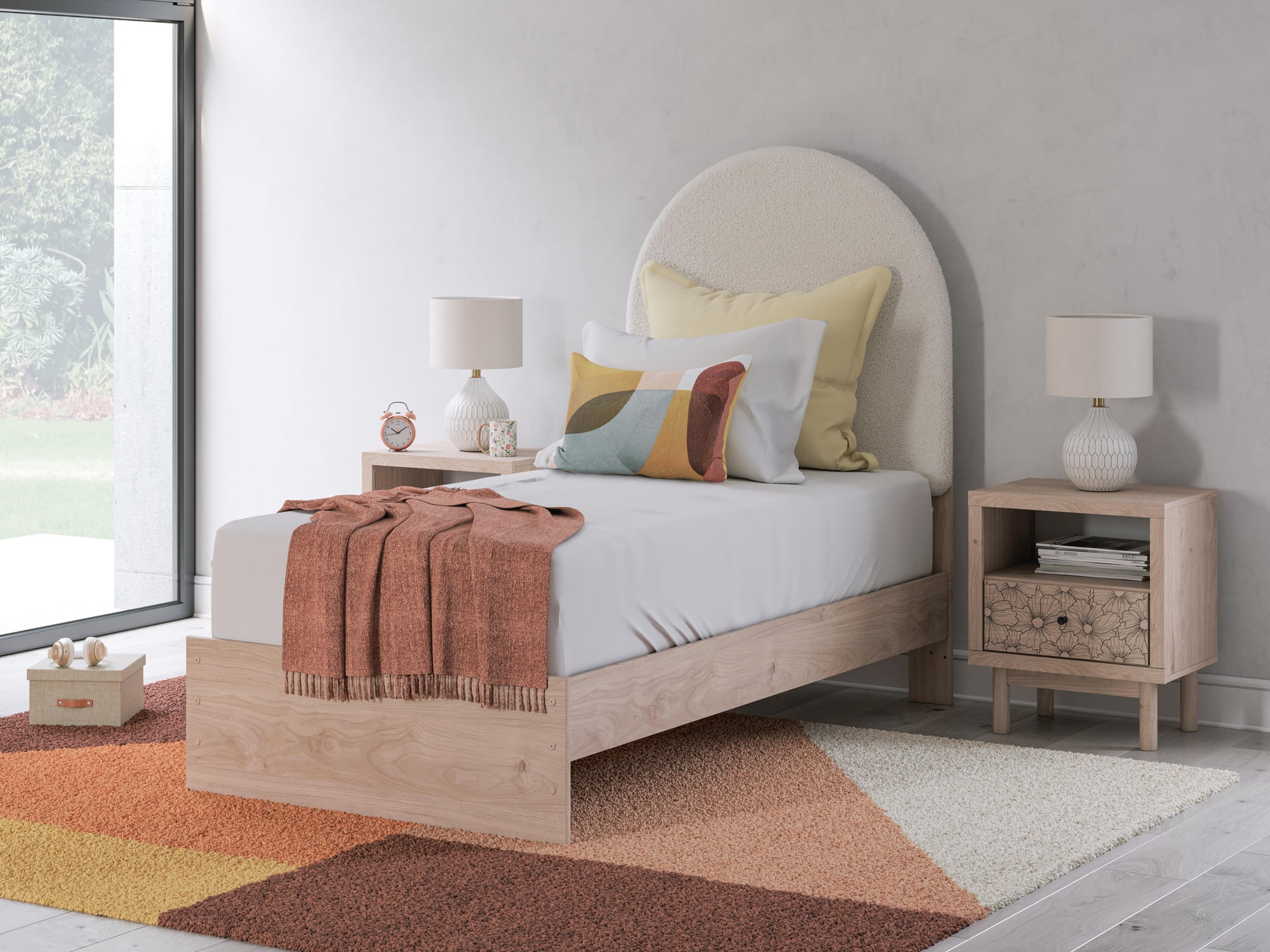 Signature Design by Ashley Birkmore Twin Upholstered Panel Headboard, White Fabric