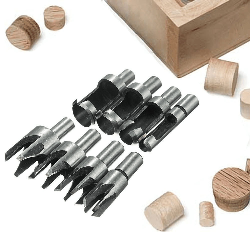 8pcs 5/8" 1/2" 3/8" 1/4" Carbon Steel Wood Plug cutter set, Roundwood Wood Plug bits Tenon Drill