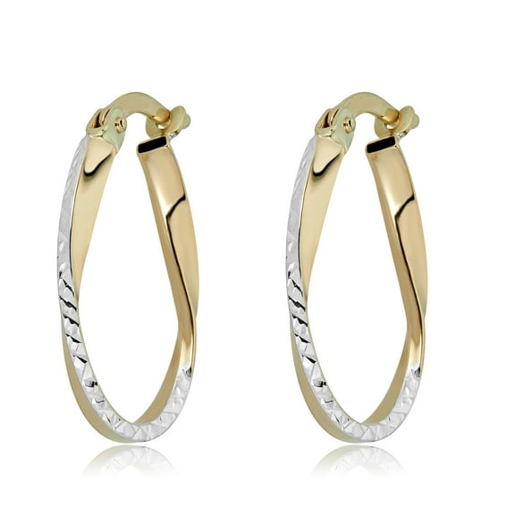 AVORA 14K Gold Two-Tone Diamond-Cut Twisted Hoop Earrings