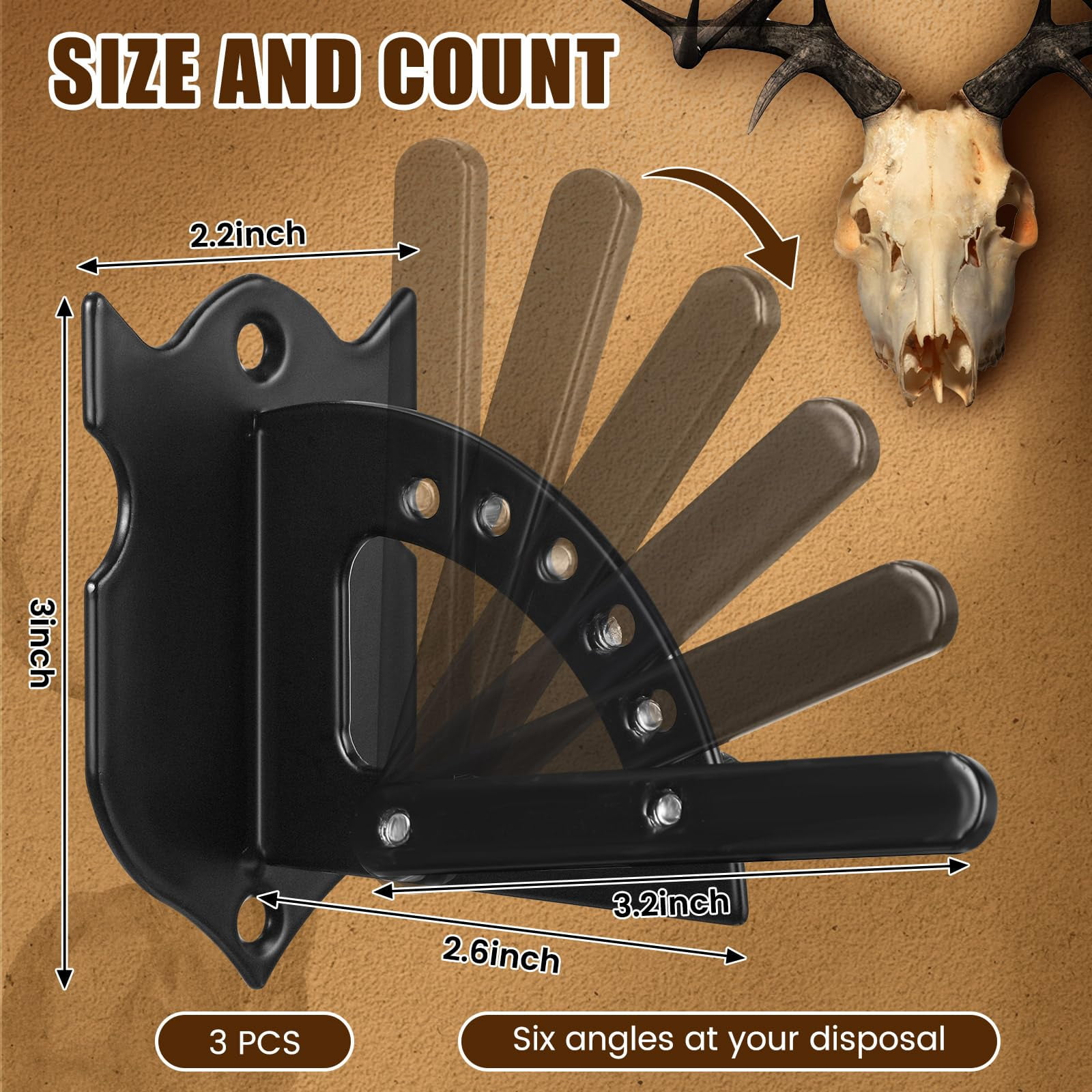 Adjustable Deer Skull Hanger Antler Mount Kit 3 Pcs Metal Display Hooks