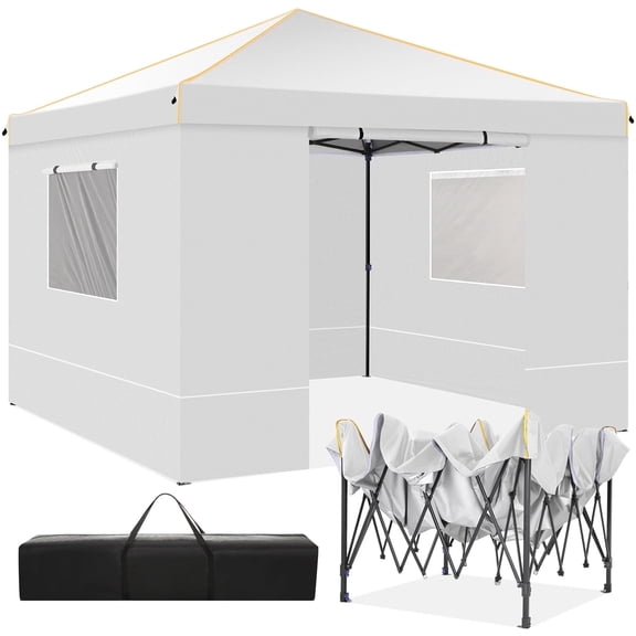 COBIZI 10' x 10' Pop up Canopy Tent with 4 Removable Sidewalls, Outdoor Patio Gazebo Tent with Handbag for Camping, Silver White