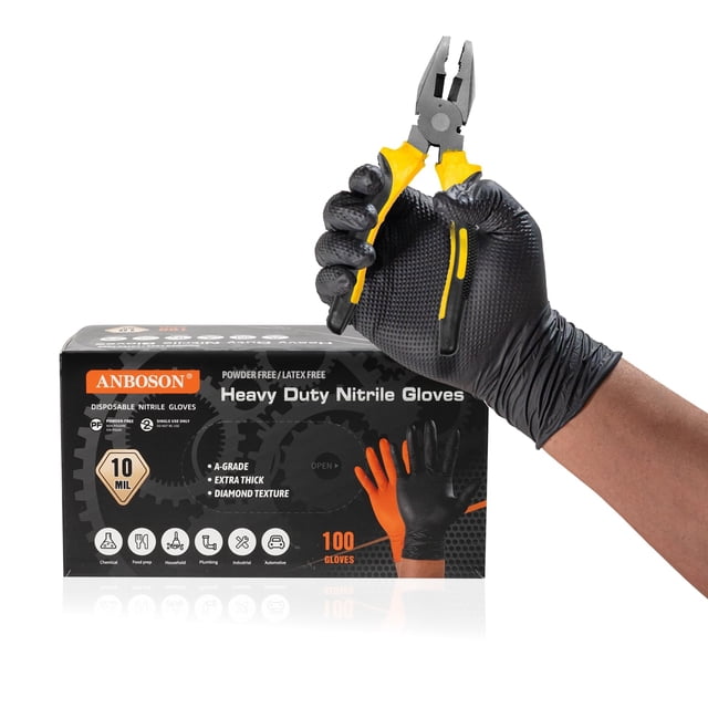 Guantes protectores ANBOSON de nitrilo de 10 mil, resistentes, talla grande