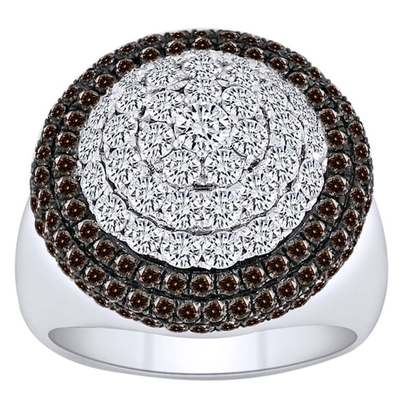 AFFY 3.25 Cttw Round White & Brown Natural Diamond Cluster Ring In 14K Solid Gold -Ring Size-5