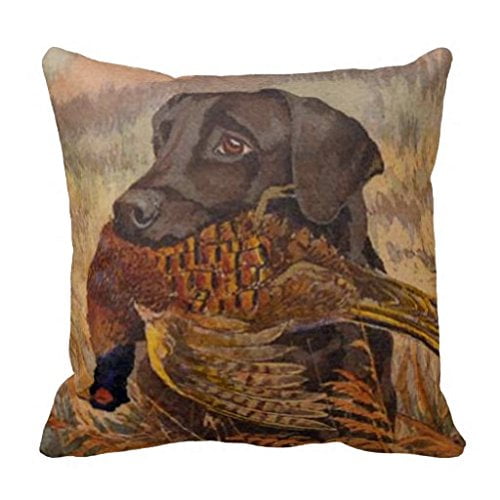 QIFEIHA Chocolate Lab Hunting Pillowcase Cushion Cover Two Sides Printing Size 18x18 inch