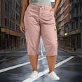 thumbnail image 2 of VBVC Women's Plus Button Closure Cargo Capri Pants,Straight Leg Hiking Shorts For Women,Ladies Lightweight Outdoor Cropped Trousers with Multi Pockets, Pink , L-5XL, 2 of 9