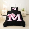 thumbnail image 2 of Erosebridal Bowknot Initial Alphabet M Twin Bedding,Dreamy Princess Bowtie Kids Duvet Cover Set For Girls,Reversible Black 2pcs,No Comforter, 2 of 6