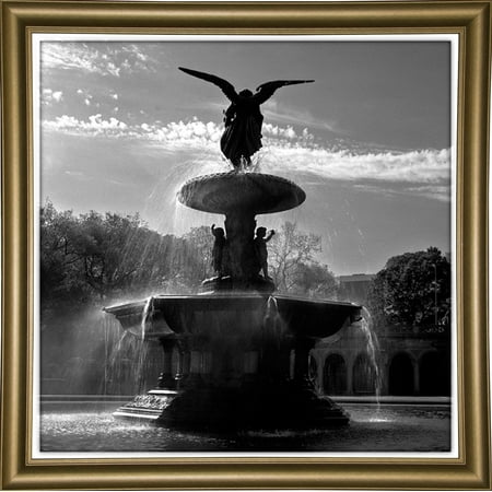 Fountain Central Park-HARBUI51796 Print 16"x16" by Harold Silverman - Buildings & Cityscapes in a Bistro Gold
