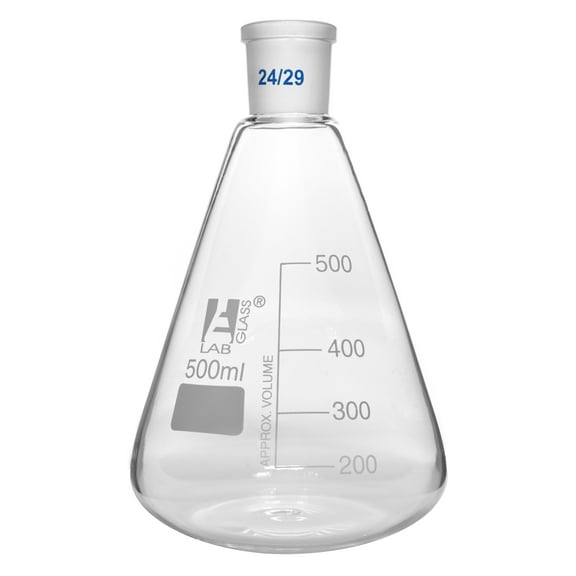 Conical Flask, 500ml - With Interchangeable Joint, Socket Size 24/29 - White Graduations - Borosilicate Glass - Eisco Labs