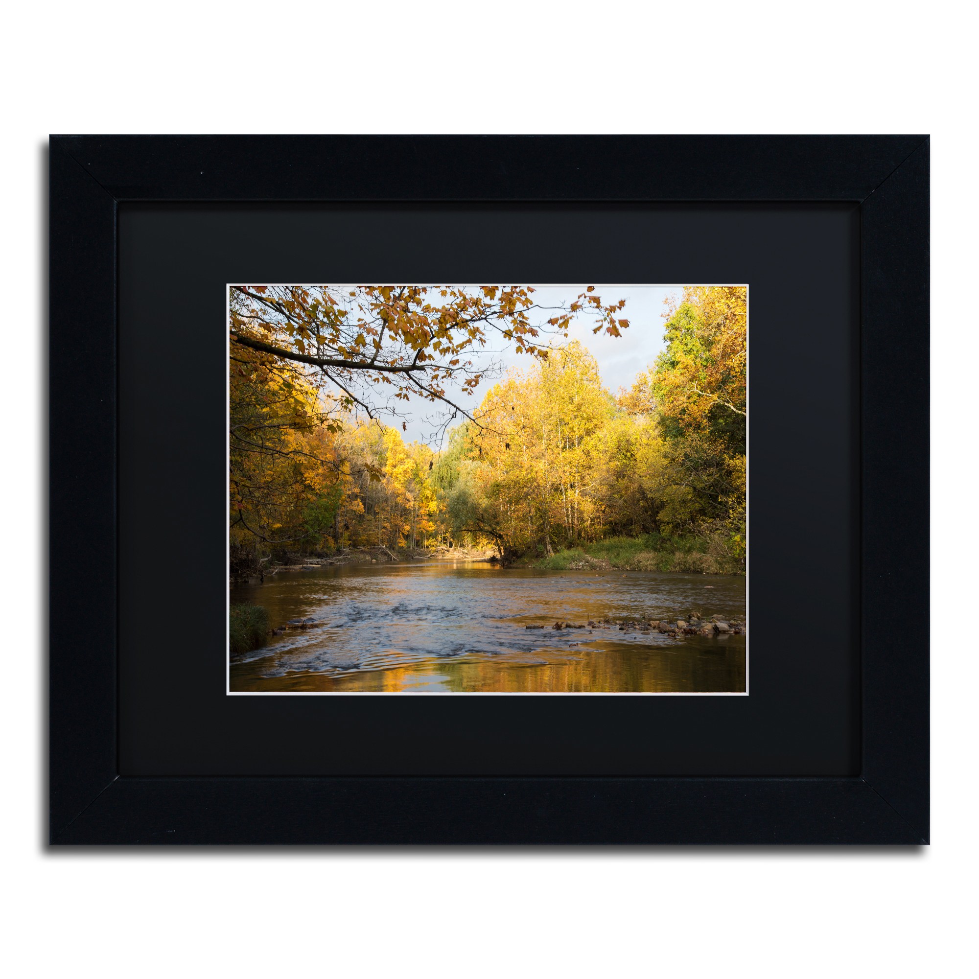 Trademark Fine Art "Golden Autumn River" Canvas Art by Kurt Shaffer, Black Matte, Black Frame