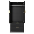 thumbnail image 4 of Lumiinofami 2 Door Armoire for Bedroom, Fluted Tall Wardrobe with 2 Drawers and Hanging Rod, Closet Storage Organizer, Black, 4 of 10