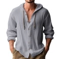 thumbnail image 2 of Beugl Mens Shirts Clearance, Men's Button Up Long Sleeve Solid Cotton and Linen Hooded Shirt Golf Shirts for Men, Polo Shirts for Men Grey M, 2 of 4