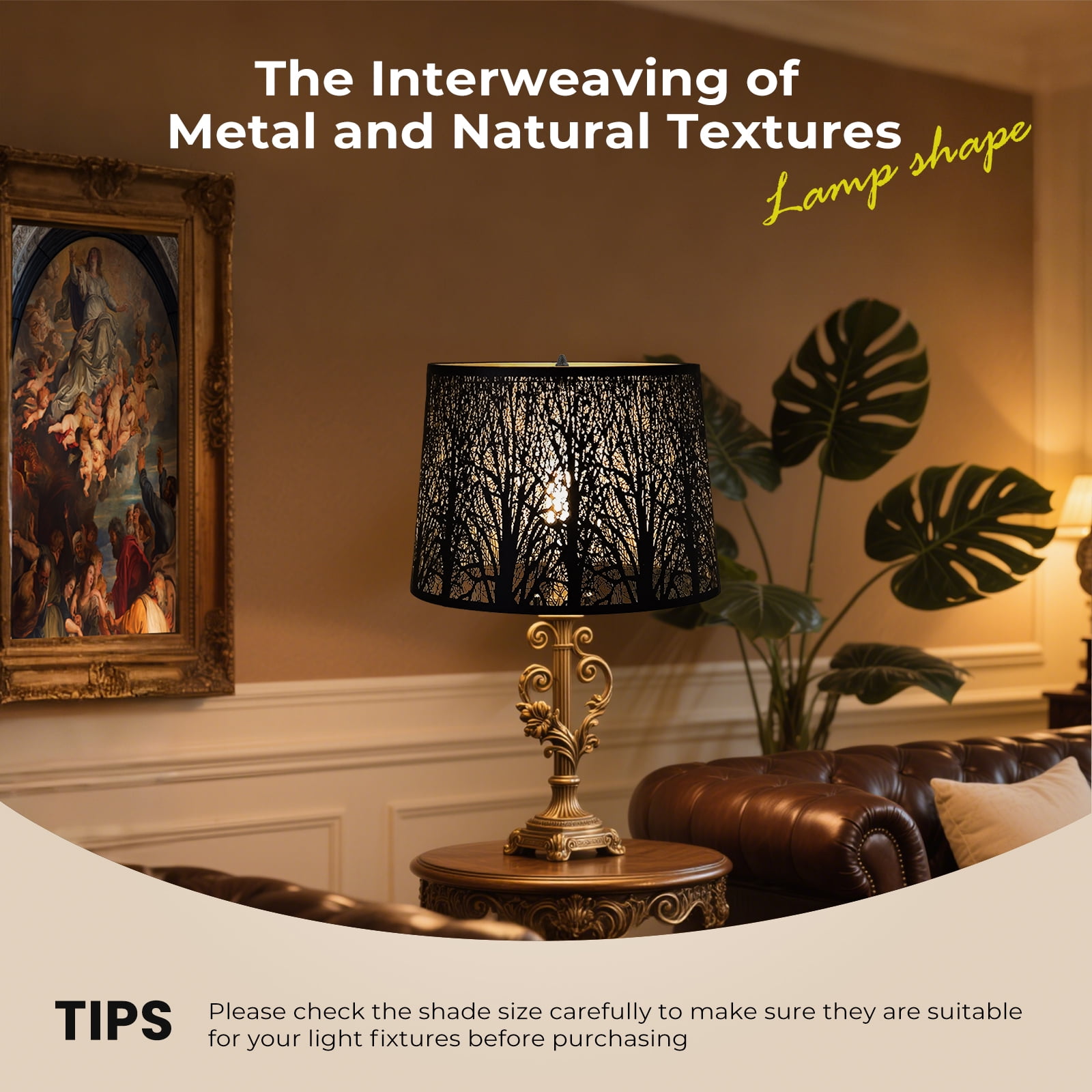 Large Drum Lampshade Cover For Floor Lamp Shade,SWAIFDEE Metal Black Lamp Shade For Table Lamp(Spider) 12x14x10in High