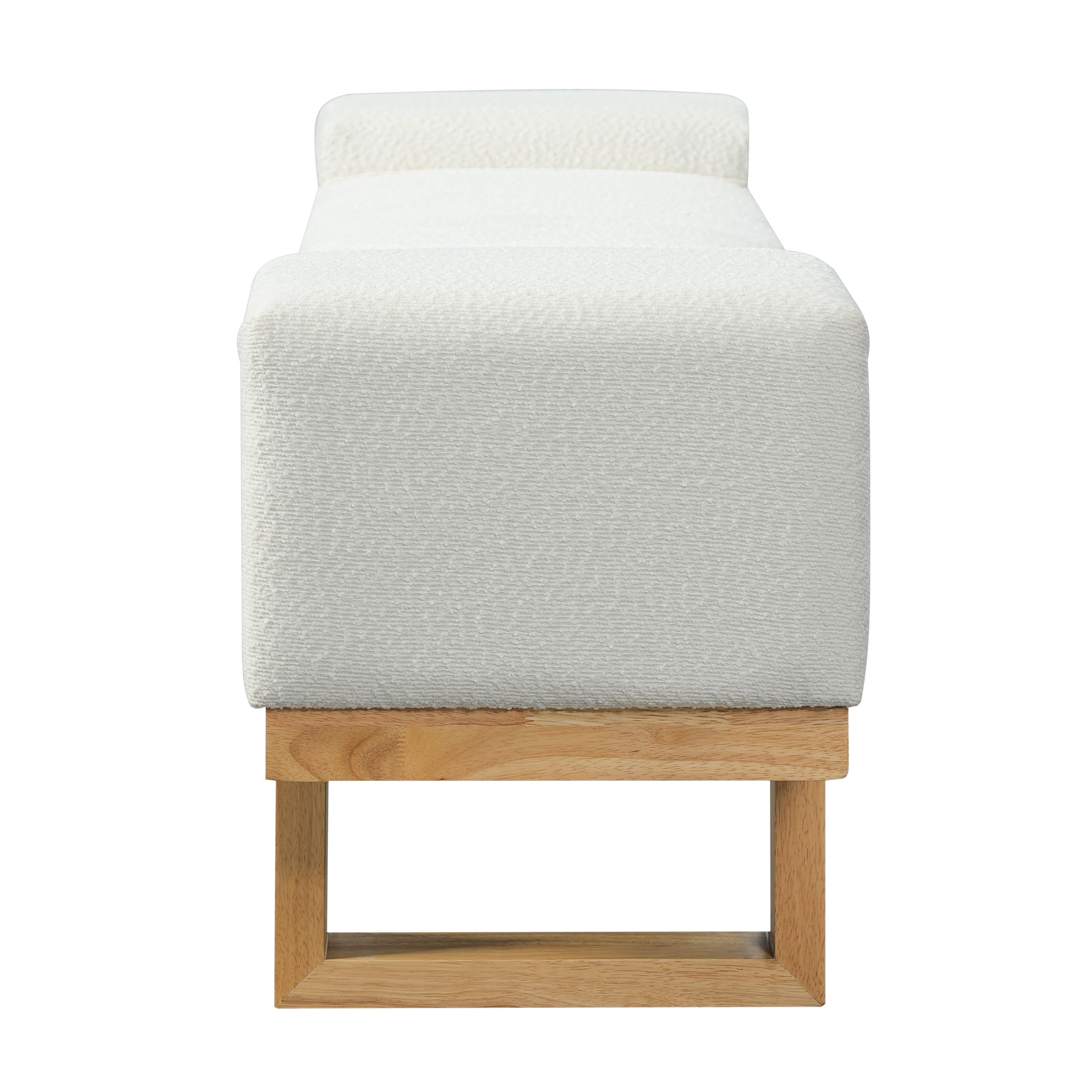 Christopher Knight Home Boucle Upholstered Ottoman Bench with Solid Wood Legs, Ivory and Natural
