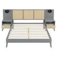 thumbnail image 6 of Harper & Bright Designs Queen Size Platform Bed with 2 Nightstands and 2 Lamps, Wooden Queen Bed with Headboard, Rattan and Wood Combination, Gray, 6 of 16