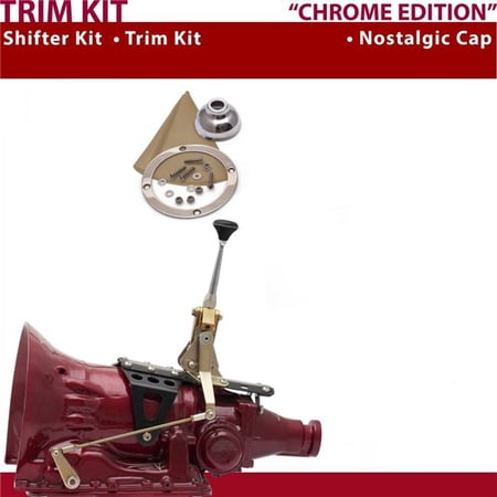 American Shifter 518 Shifter Kit 6 in. Trim Kit Chrome Push Button Cap Tan Boot Ringed Knob for D383F