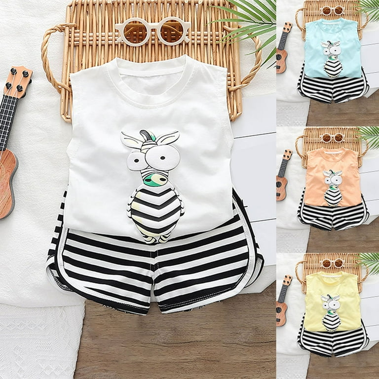 NASIQXB Preemie Clothes Twin Girls 3 6mo Baby Boy Clothes Summer New Short Sleeved Cute Cartoon Pattern T Shirt Striped Shorts Baby Boy Christmas Outfit 3 6 Months Girls Sweatpants And Jacket
