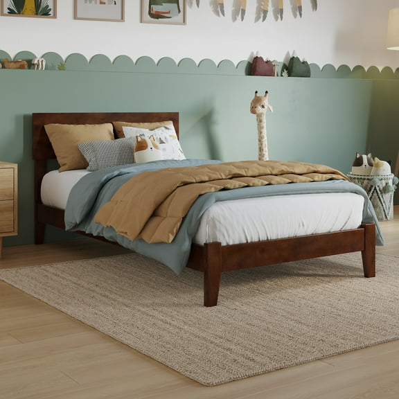 Orlando Twin Solid Wood Low Profile Platform Bed in Walnut Brown