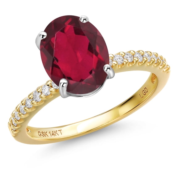Gem Stone King 14K Two Tone Gold Ruby Red Mystic Quartz and Lab Grown Diamond Engagement Ring for Women | 2.86 Cttw | Oval 10X8MM | Gemstone Birthstone | Size 8