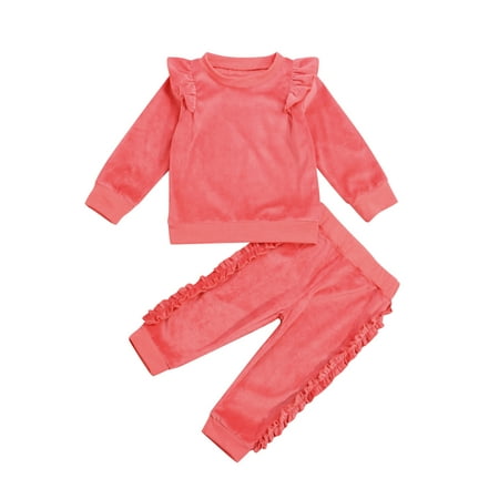 

Toddler Girls 2Pcs Fall Outfits Casual Long Sleeve Ruffle Pullover and Pants Set