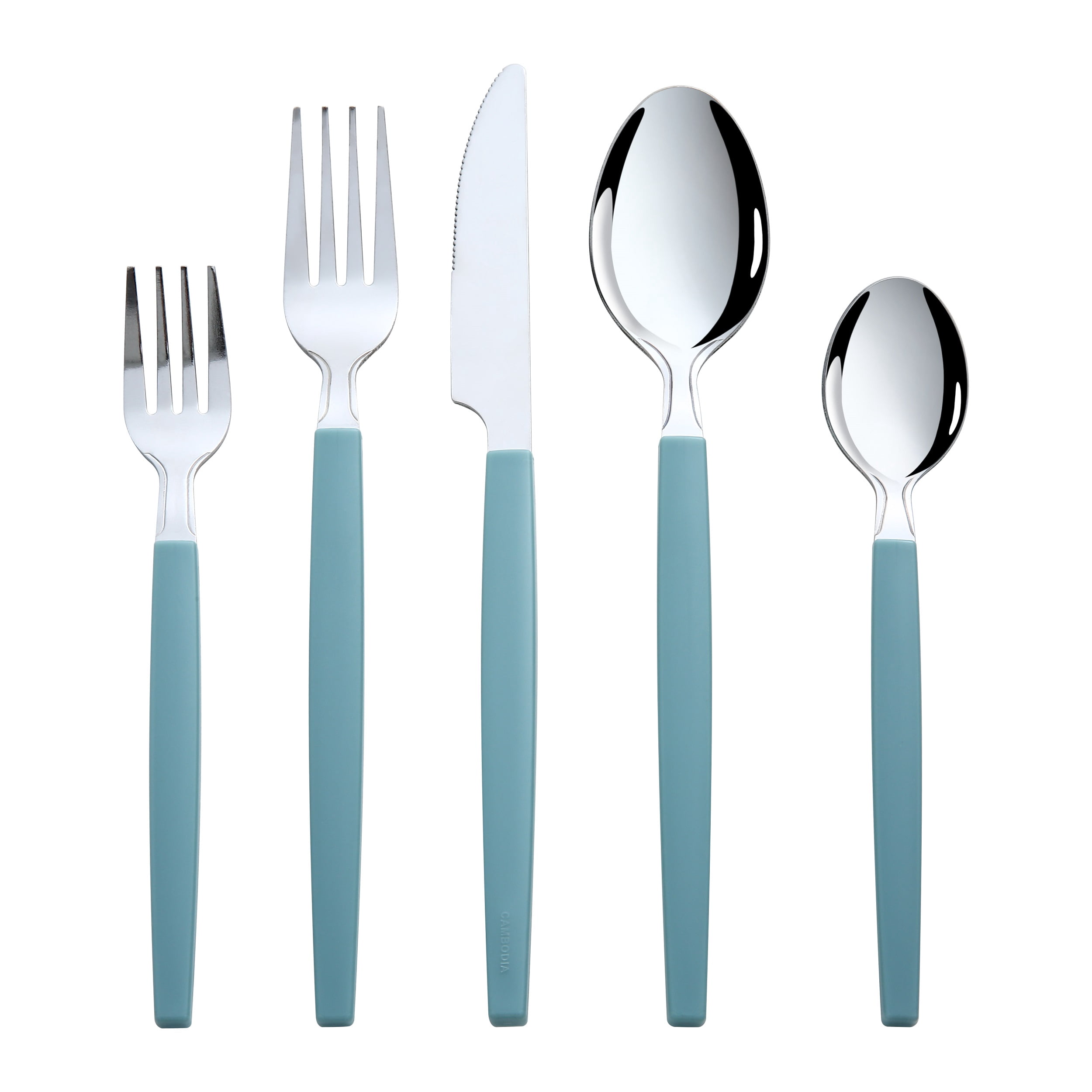 Mainstays 49-Piece Teal Blue Stainless Steel Flatware Set with Plastic Tray, Service for 8