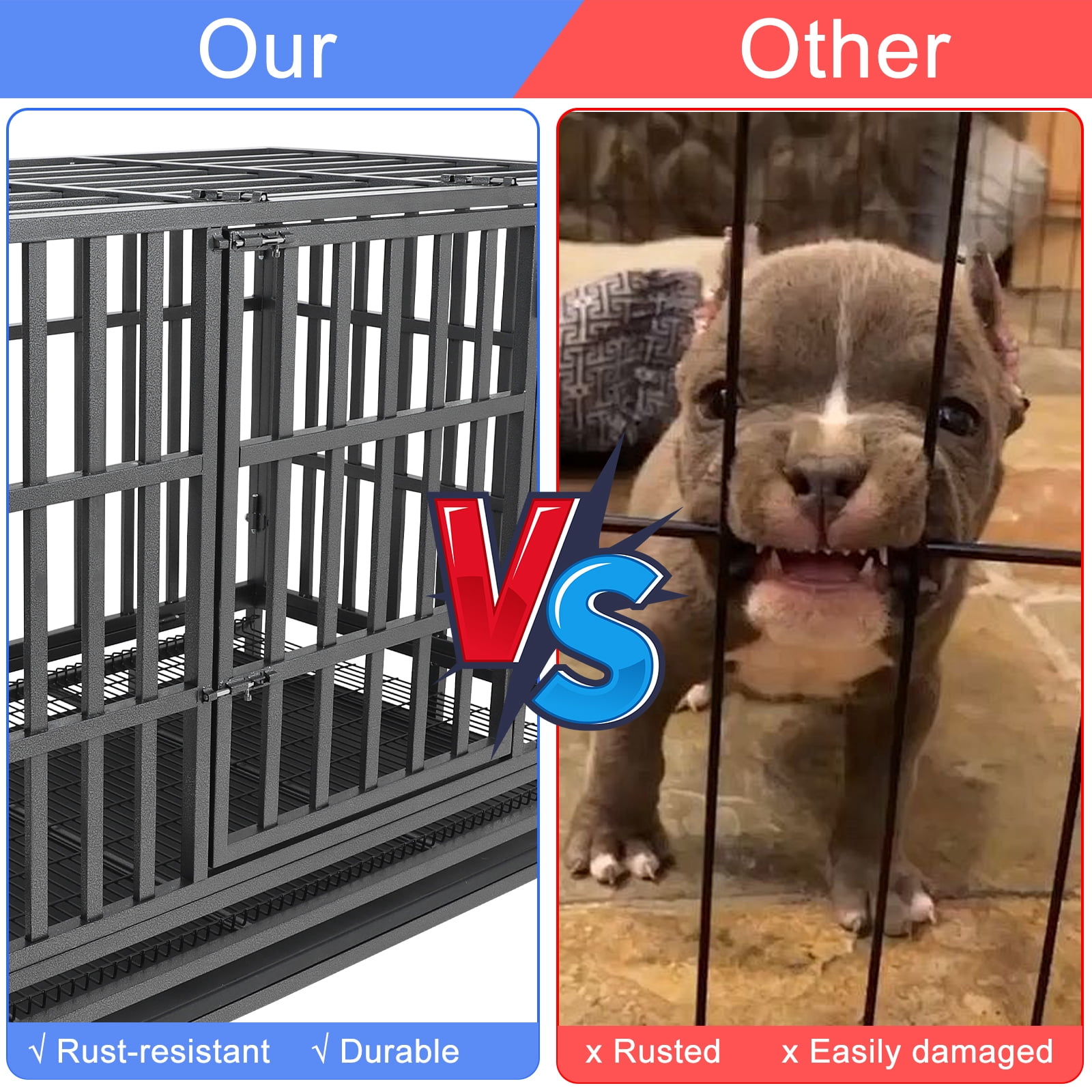 Confote 48 Inch Heavy Duty Dog Crate Metal Kennel, Pet Cage with Lockable Wheels, High Anxiety Double Door for Medium Large Dogs