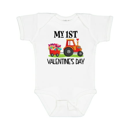 

Inktastic First Valentines Day Tractor Hearts Gift Baby Boy Bodysuit