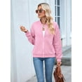 thumbnail image 3 of Womens Jacket Coat Casual Stand Collar Zip Up Fall Fashion Jackets Outfits with Pockets Pink XXL, 3 of 8