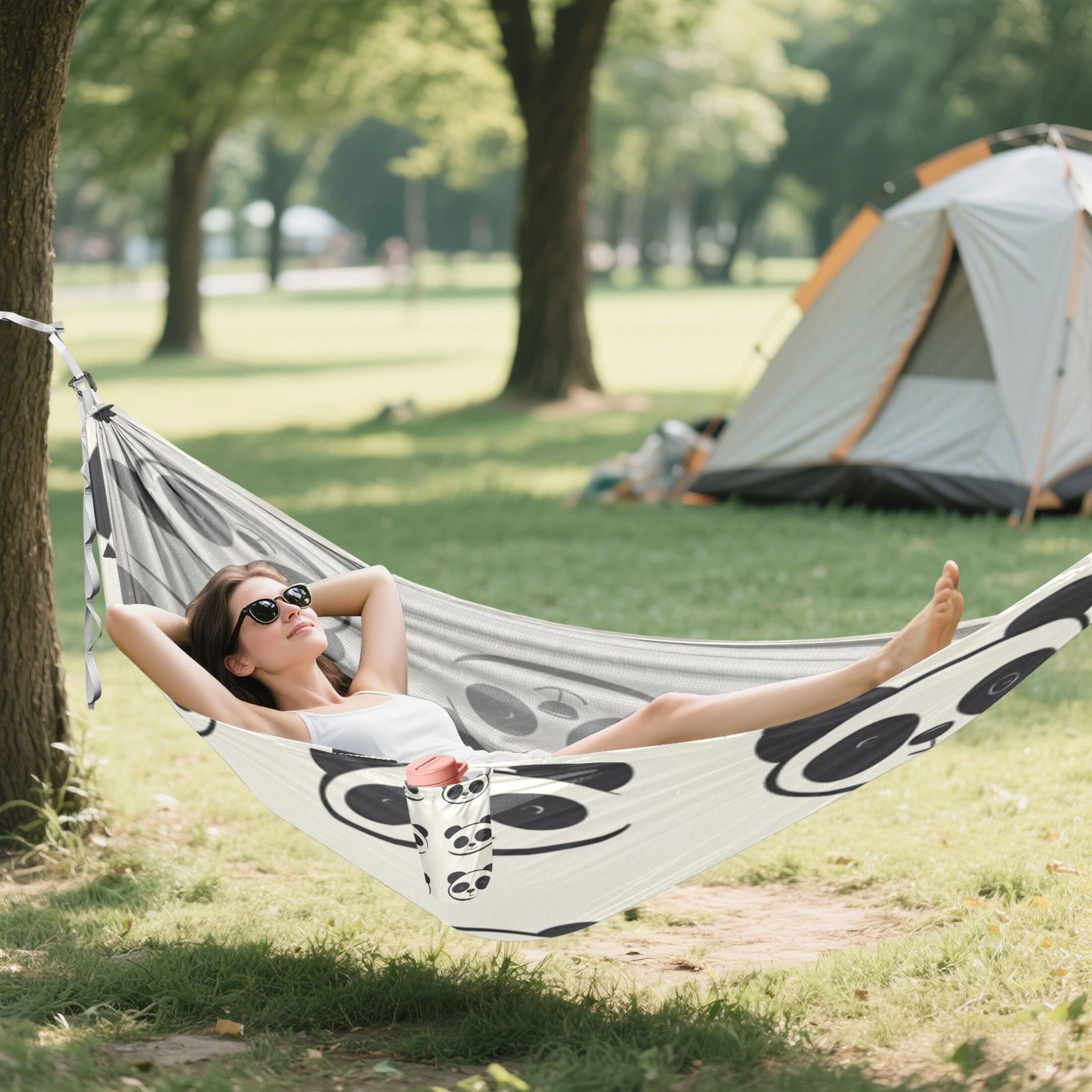 Hammock Camping Hammock Nylon Portable Hammock Travel Camping Hammock Cartoon Cute Panda Face Seamless