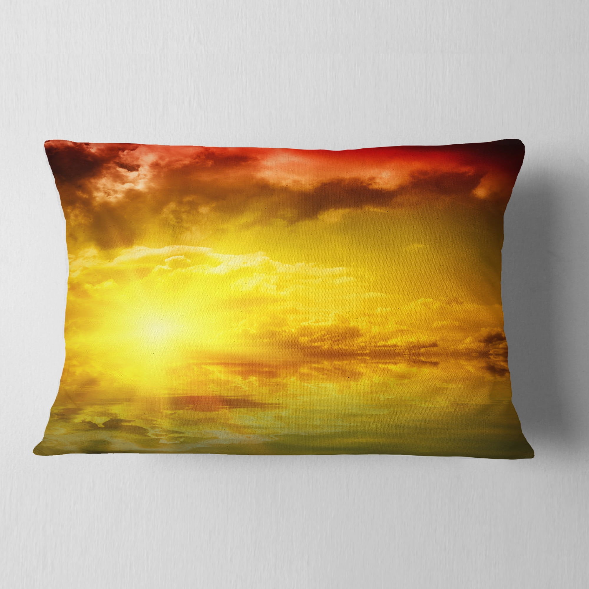 Designart Red Dramatic Sky with Yellow Sun - Landscape Printed Throw Pillow - 12x20