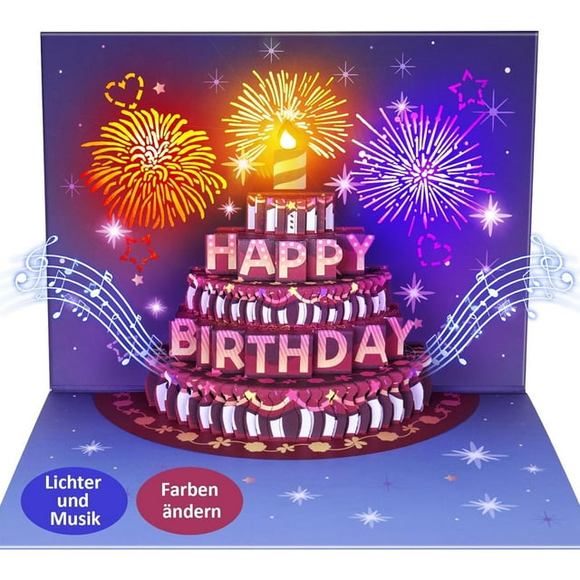 FITMITE Tarjeta de cumpleaños de feliz cumpleaños, tarjetas de cumpleaños con música y luz, tarjeta de fuegos artificiales 3D, regalos de cumpleaños para esposa, hombre, novia