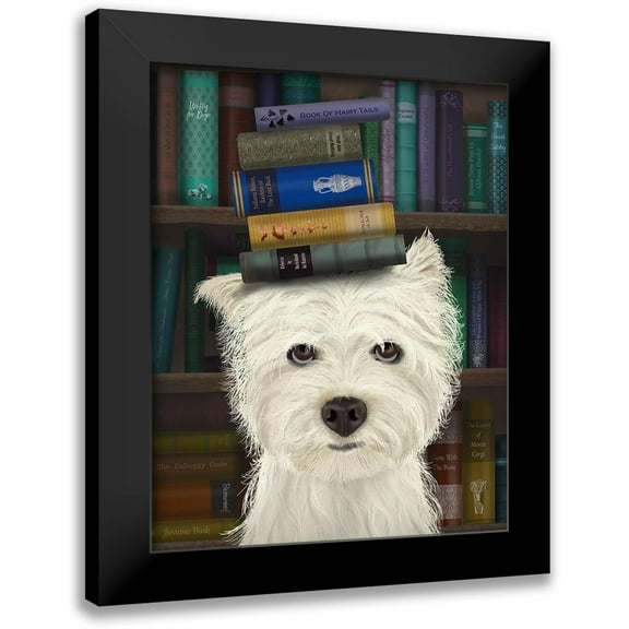 Fab Funky 12x14 Black Modern Framed Museum Art Print Titled - Westie and Books