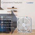 thumbnail image 3 of Lasko Weather-Shield Performance Box Fan, 3 Speeds, Innovative Wind Ring System for Up to 30% More Air, Carry Handle for Bedroom, Office, Home, 20 Inch, White, 3720, 3 of 6